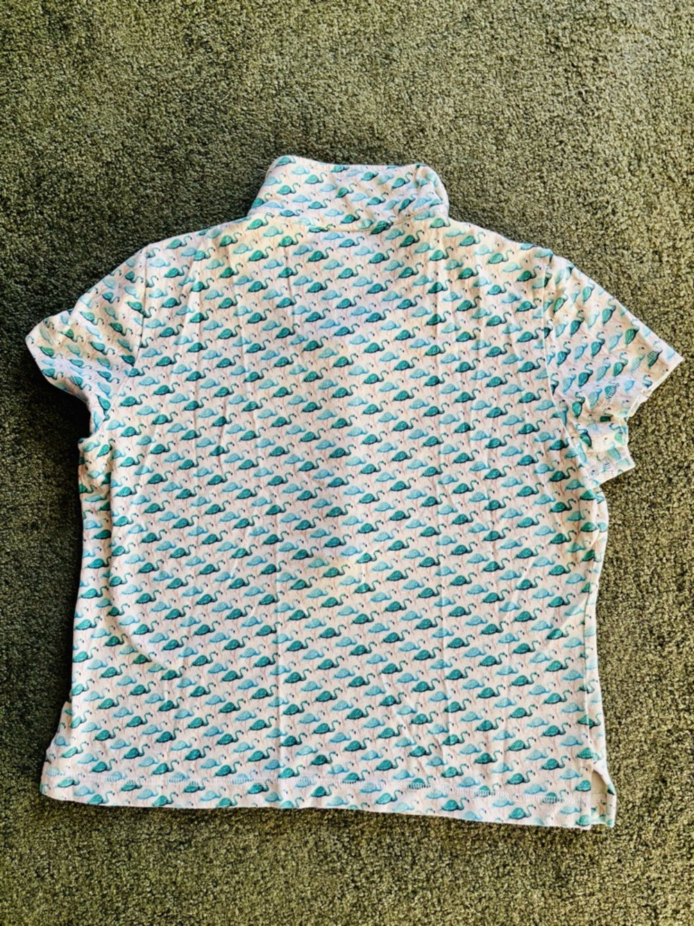 Sz L Tory Burch Cropped Cream Golf Polo with Teal Flamingo Print - Picture 9 of 9